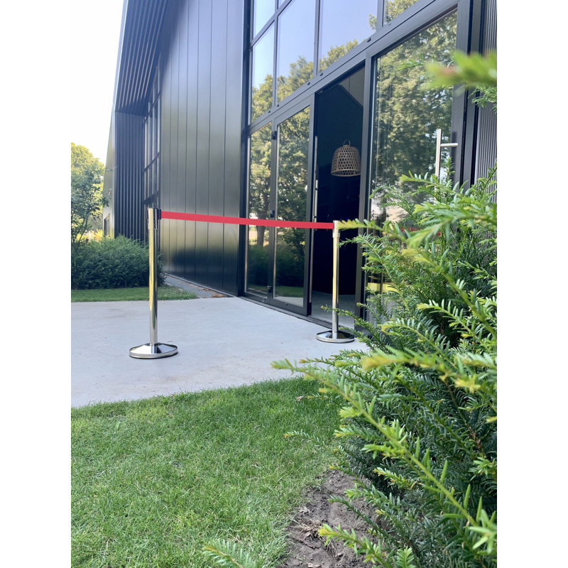 Barrier Post Chrome Stainless Steel, Barrier Length 180 Cm, Base Ø 32Cm, Post Ø 5Cm, Height 99 Cm, 8 Kg, Stainless steel/red