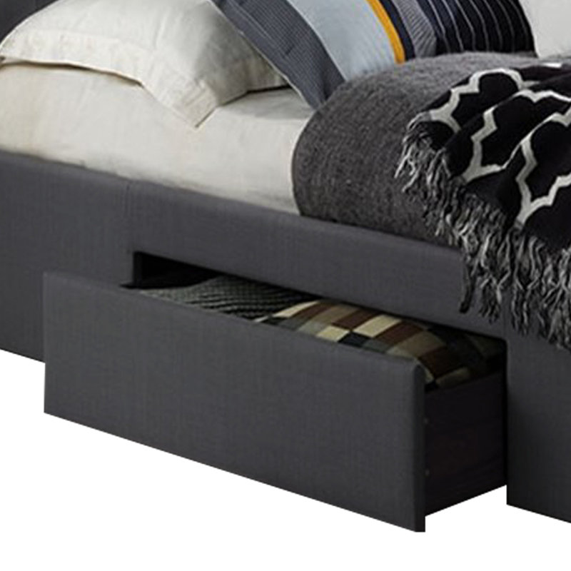 Lit plateforme en lin avec capitonnage à boutons profonds, contemporain, gris, grand, Grand lit, Gris anthracite