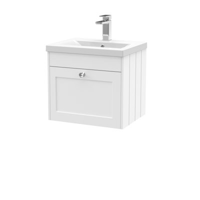 Old London Ashwick Satin White 500mm Wall Hung 1-Drawer Unit With Mid-Edged Basin