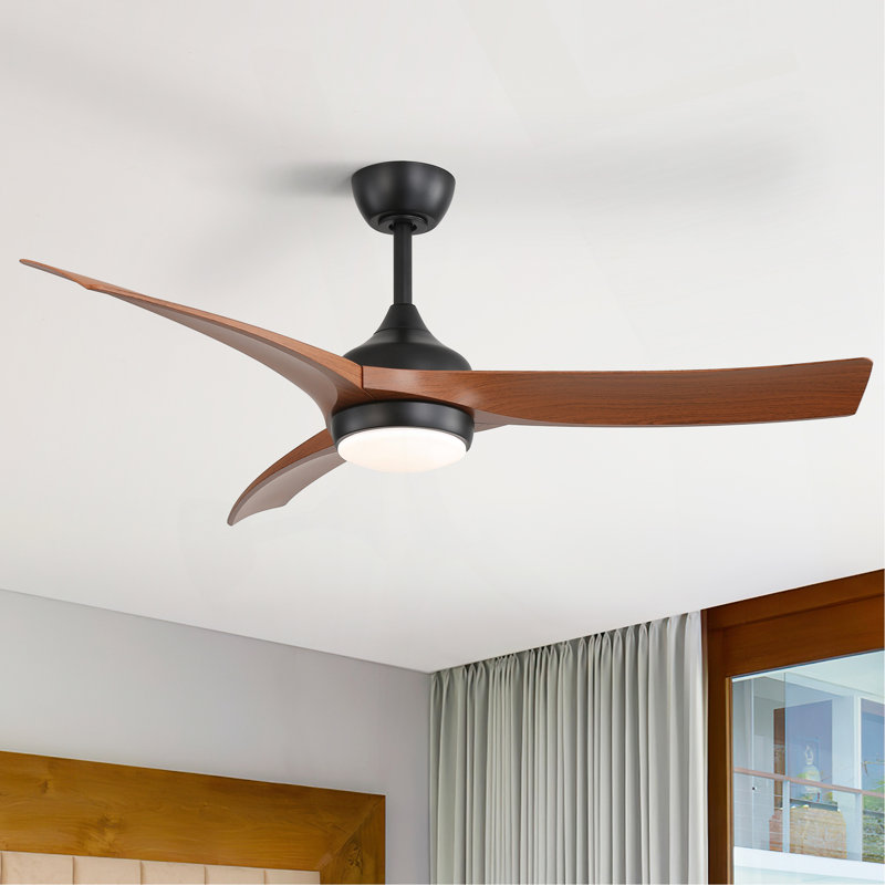 Ventilateur de plafond noir 52 pouces avec 3 pales en grain de bois foncé, télécommande, moteur à intensité variable réversible et minuterie 1H / 4H / 8H
