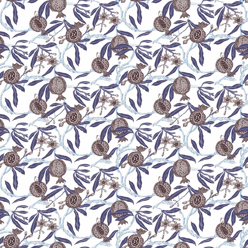 Granadas Floral Wallpaper Roll, Blancoberenjena