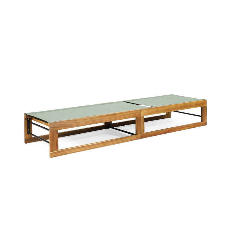 Arvada Outdoor Wood Chaise Lounge, Mint Green Mesh/Teak Frame, 1