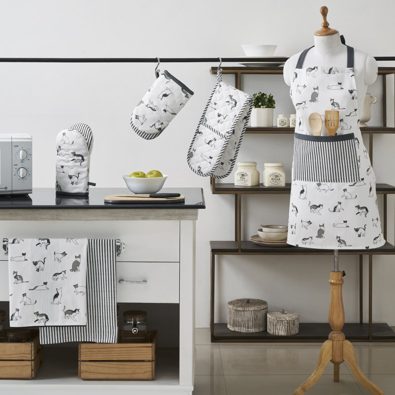 Cotton Chef Apron, White/Grey/Black