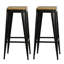 Tabouret de bar 2 pièces en métal avec dossier en bois massif-72272383