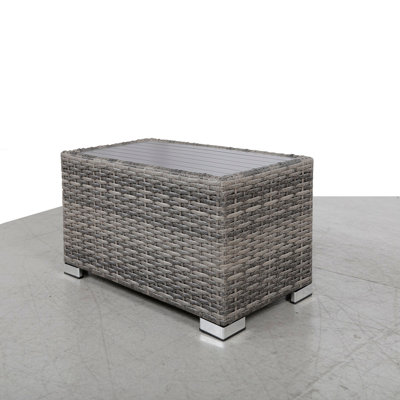 Table d'appoint à lattes mixtes grises avec plateau en aluminium - entièrement assemblée