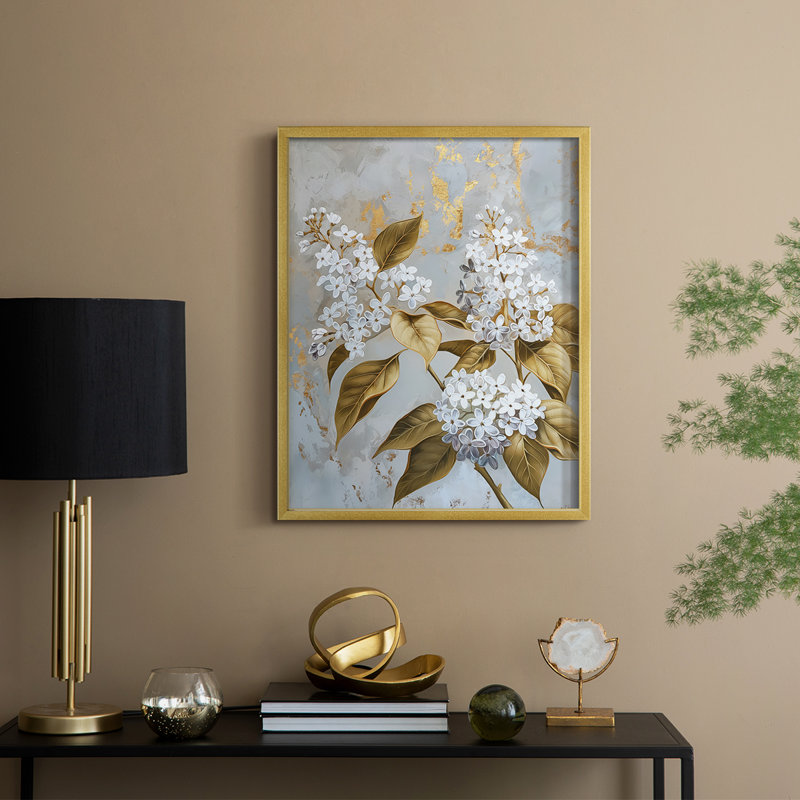 Série FLORAL CCLXIV - reproduction encadrée de qualité supérieure - prête à être accrochée - aucun clou requis, Or