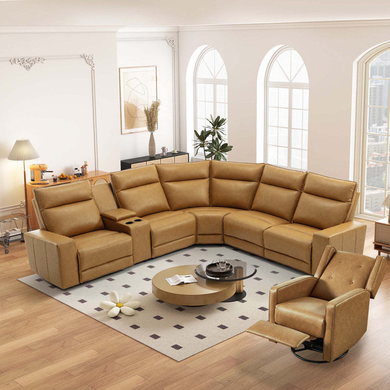 Ensemble de salon moderne inclinable en similicuir 4 pièces avec canapé modulaire électrique et fauteuil inclinable manuel berçant, porte-gobelets, console et port USB