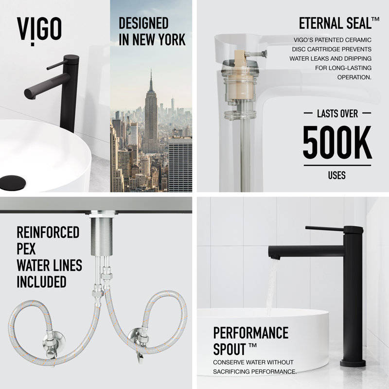 Jewel 11 in. Vessel Bathroom Sink Faucet, Matte Black