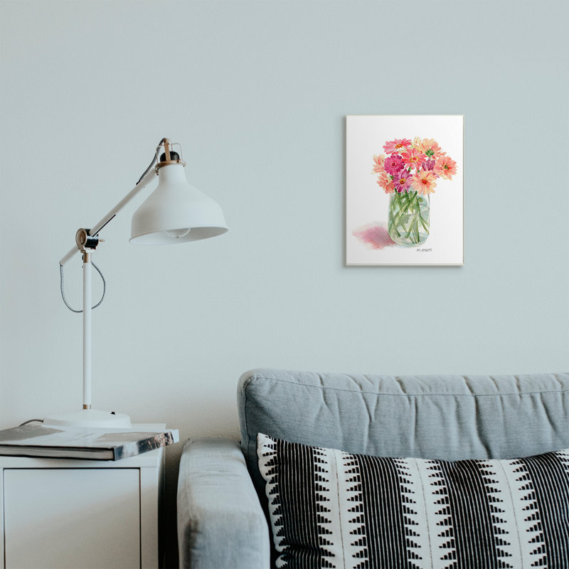 Bouquet d'aquarelles roses en pot en conserve, H 15 po x l 10 po, Plaque murale