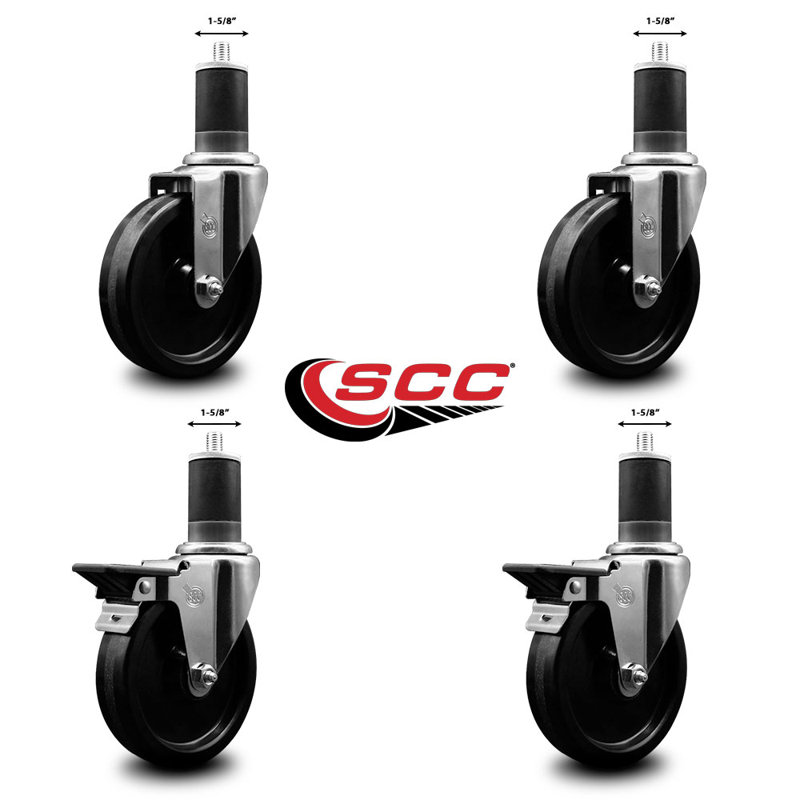 Phenolic Wheel Swivel 1-5/8 Inch Expand Stem Caster Set 2 Brakes SCC