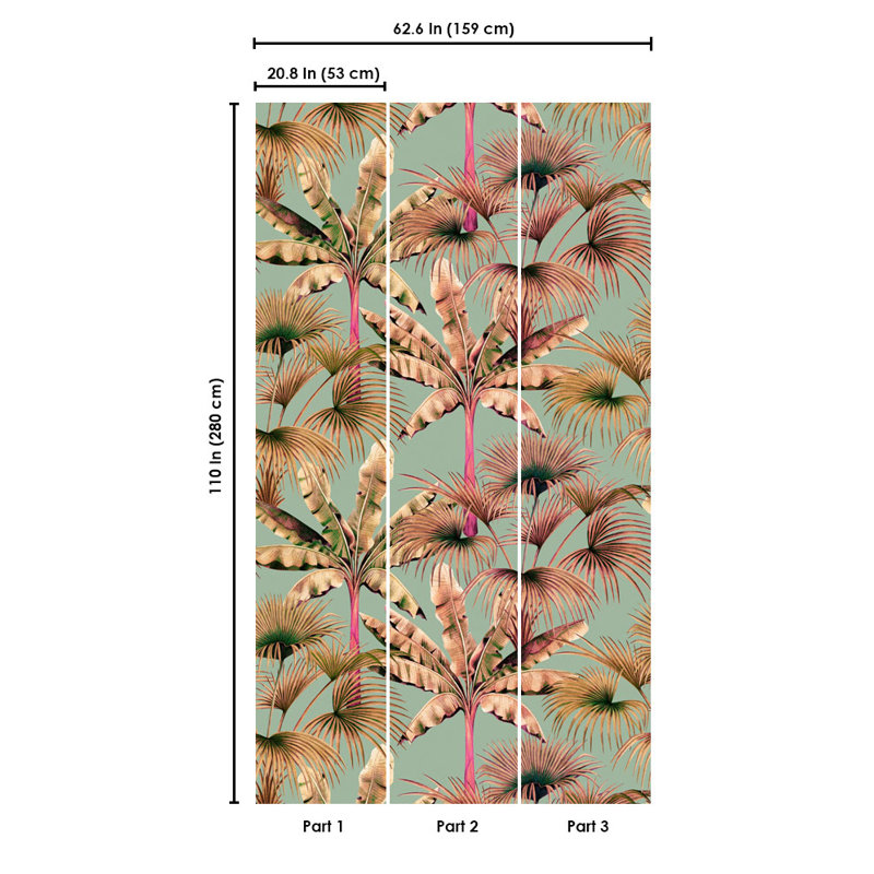 Papier peint floral Amonie, Menthe / rose / brun