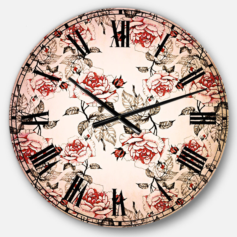 Modèle sans couture avec roses rouges - horloge murale traditionnelle, Moyen