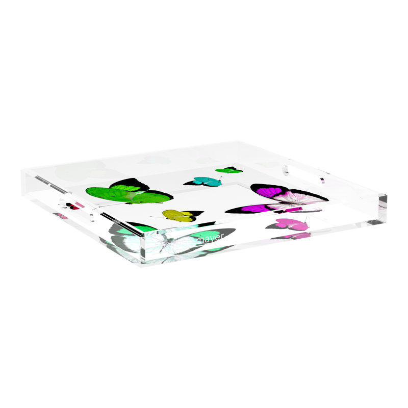 Butterflies Acrylic Rectangle Decorative Tray, 2" H x 17" W x 10.5" D, Acid Green