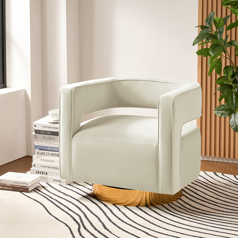 Fauteuil demi-tonneau pivotant en velours Aysha, Velours ivoire