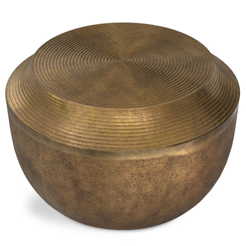Antique Brass Round Cast Aluminum Coffee Table, 21-Inch