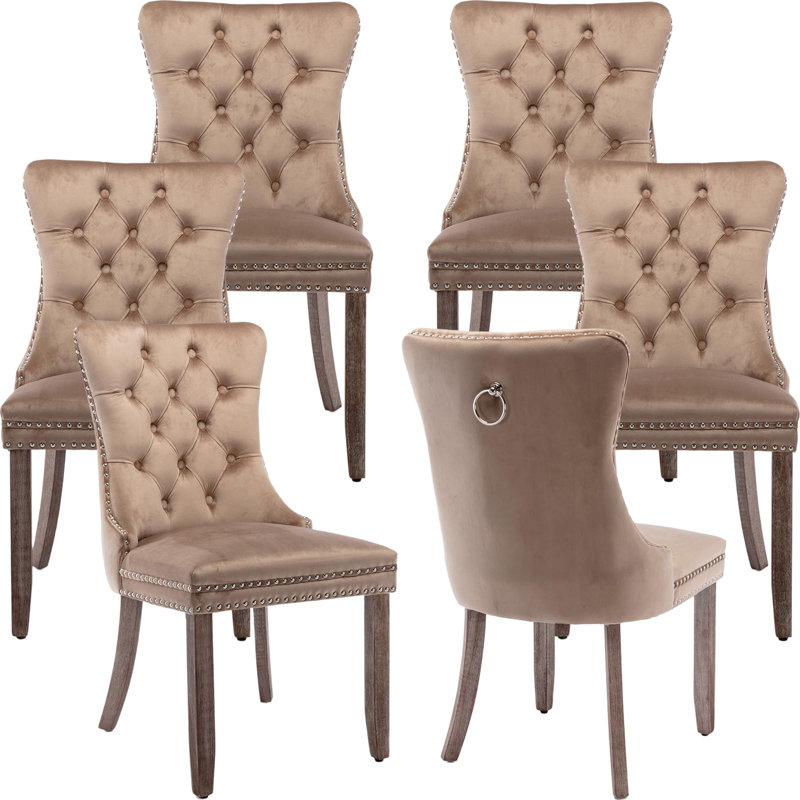 Delafield Lux Kitchen Dining Chairs, Brown, Set Of 4, Wood