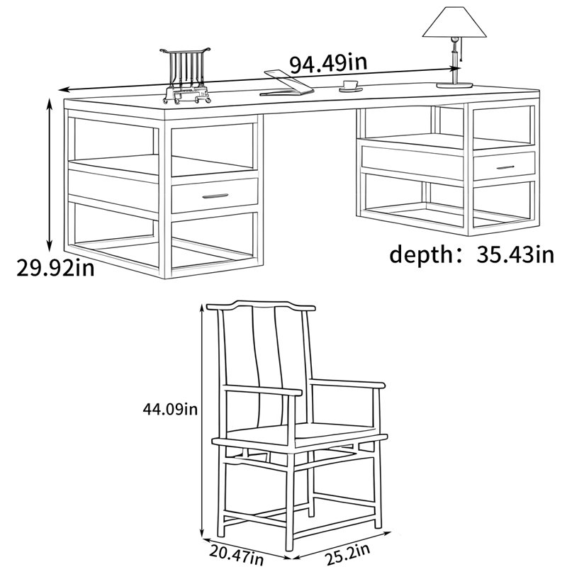 Bureau simple, H 29,92 po x l 94,49 po x P 35,43 po