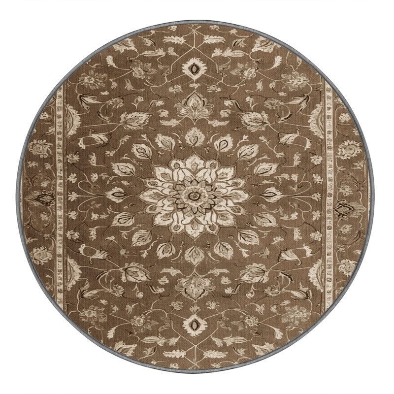 Tapis persan gris lavable à la machine, Rond 8 pi