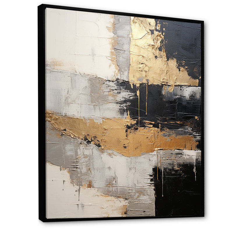 «Grey Gold Minimalisme Poteries I», reproduction, H 44 po x l 34 po x P 1,5 po, Cadre flottant noir