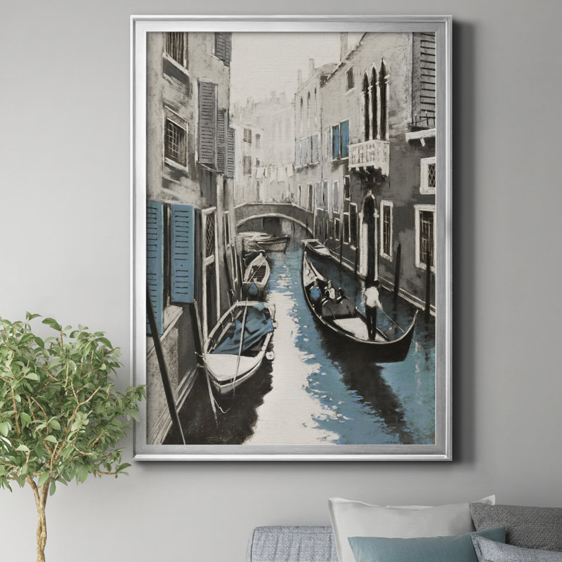 "Venise II" par J Paul - reproduction d'art sur toile encadrée, Argent, H 30,5 po x l 42,5 po x P 1,5 po