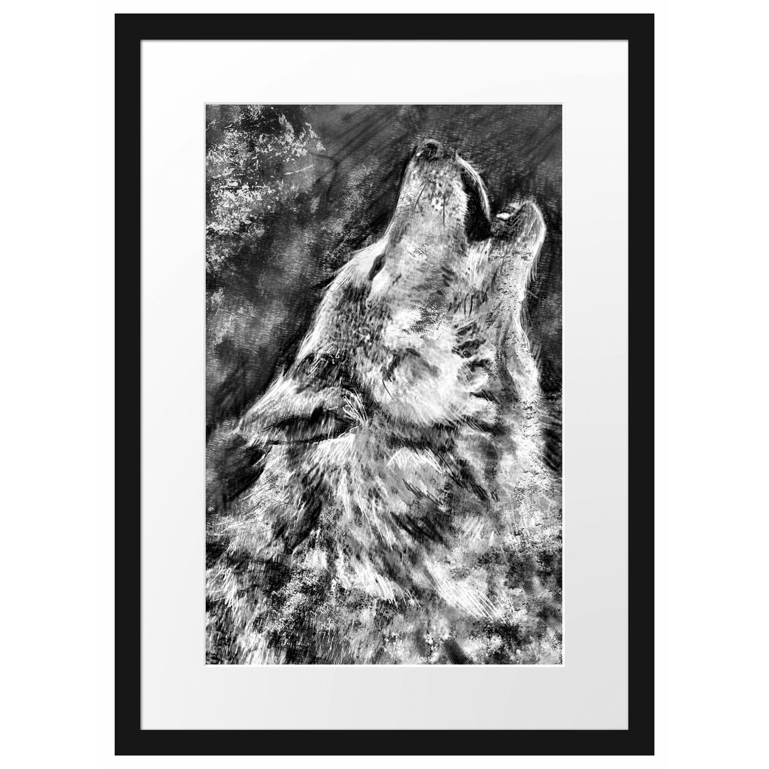 Gerahmtes Poster Heulender Wolf Kunst