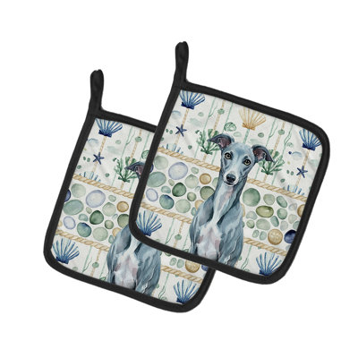 Blue Whippet Coastal Sea Glass Pair of Pot Holders