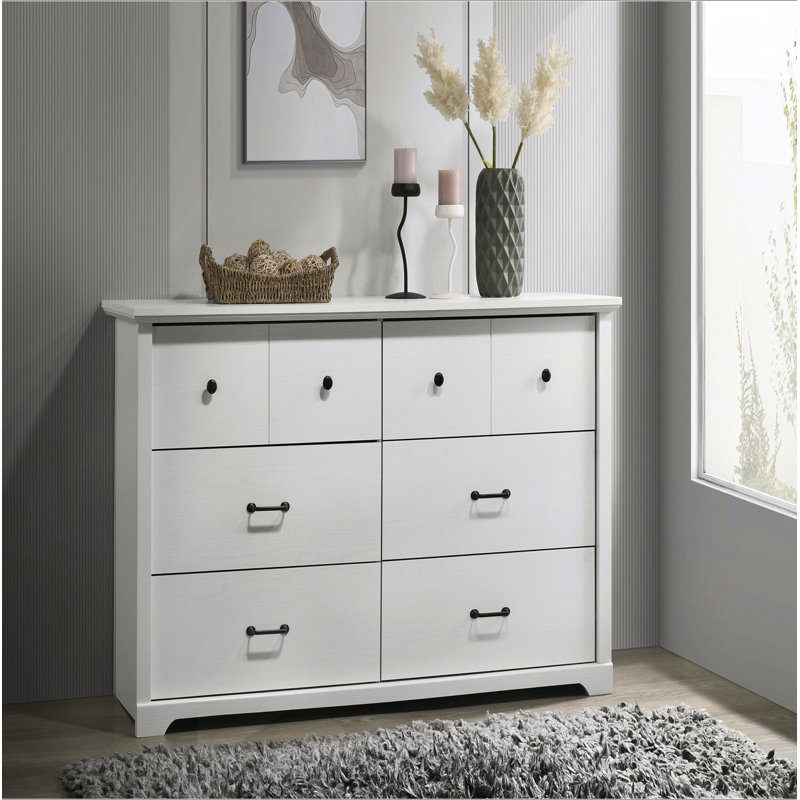 Commode 6 tiroirs avec poignées noires Elara, Blanc