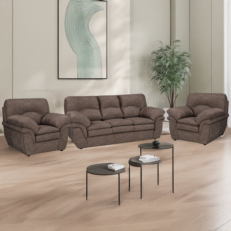 Ensemble de canapé et deux chaises en tissu Beedle, brun, Brun