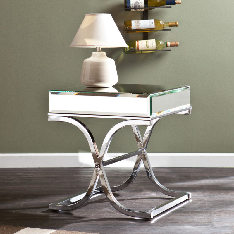 Table de bout carrée en verre argenté 22 po Annisquam