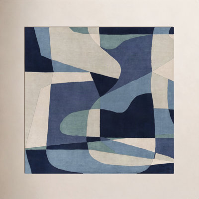 Gaye Teal Navy Beige Hand-Tufted Geometric Rug