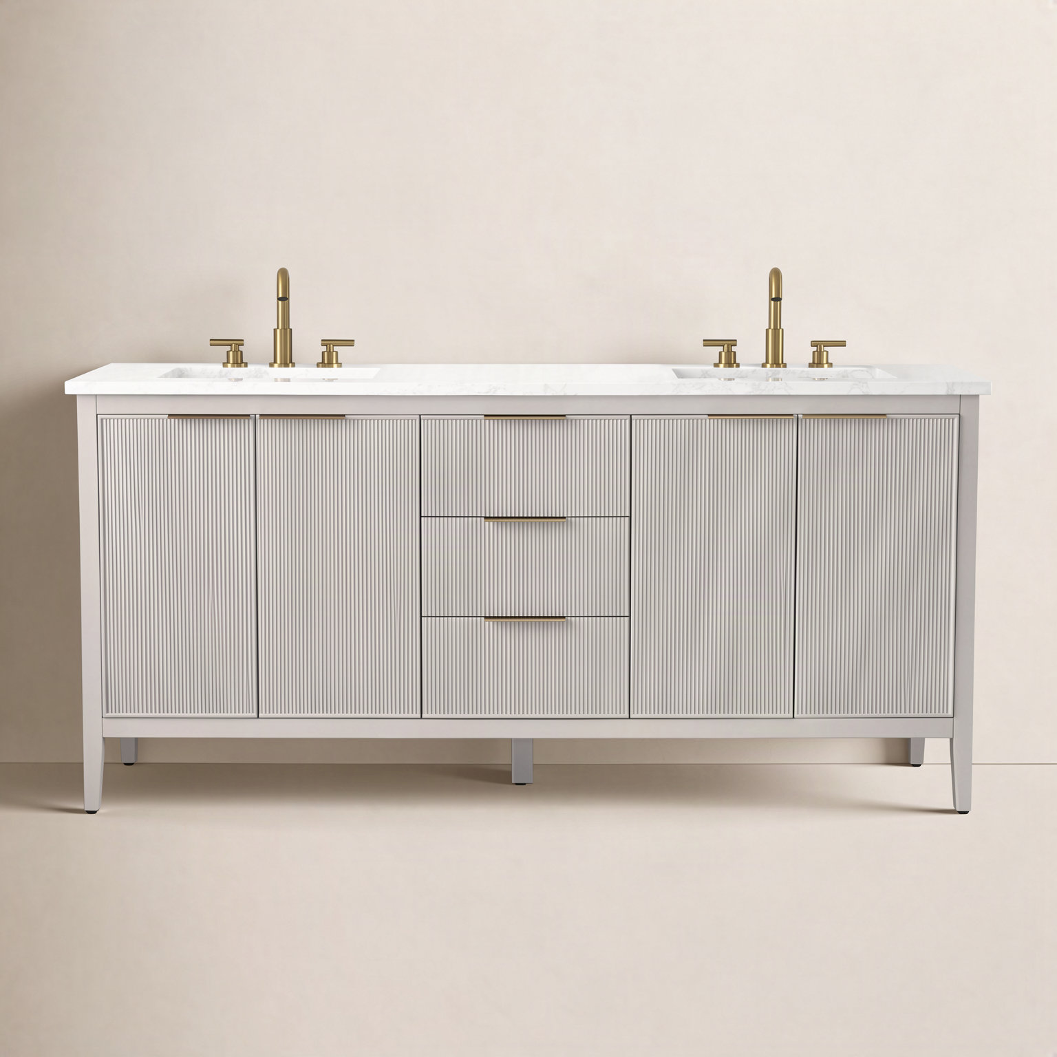 Bilroy 72" Pine Double Bathroom Vanity, Taupe/Brushed Bronze