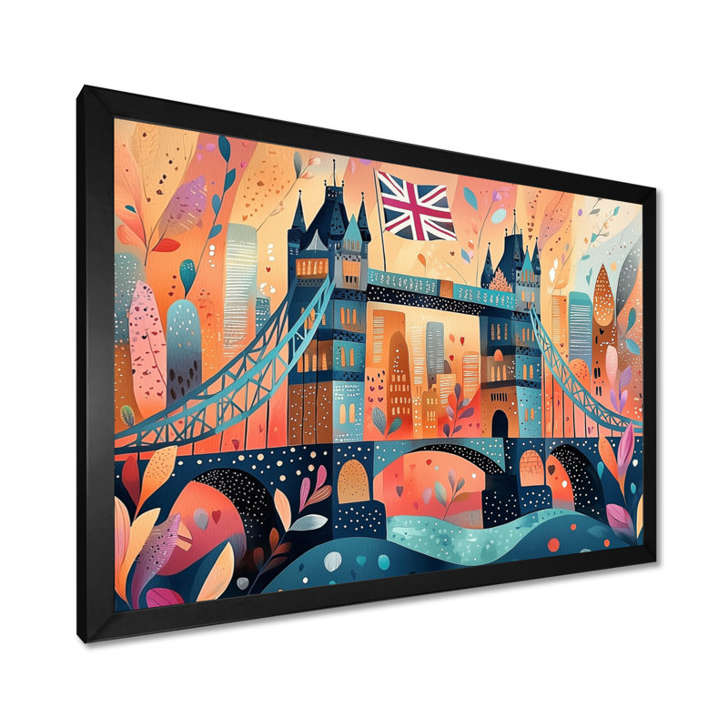 Pop Art Tower Bridge Lights in London, Royaume-Uni, art mural, H 12 po x l 20 po, Noir, noir, noir, noir