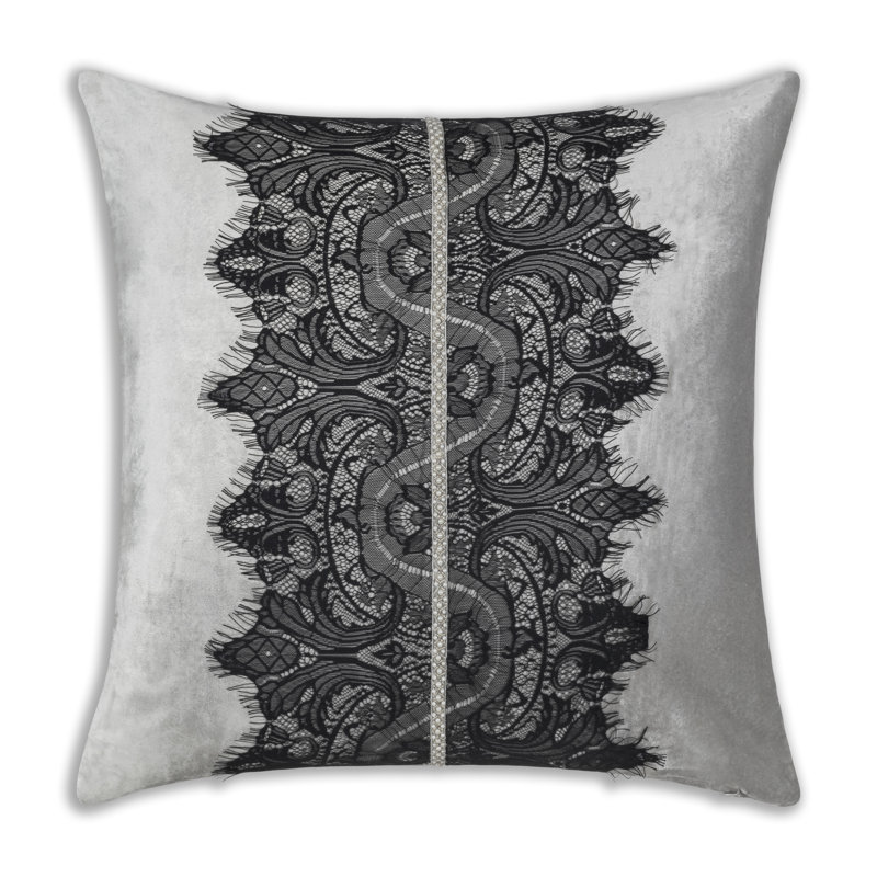 Coussin en velours Alisa, Gris / noir