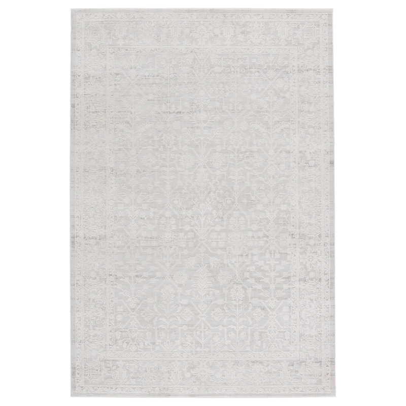 Tapis gris clair à motif floral Wahl, Rectangle 6 pi 7 po x 9 pi 6 po