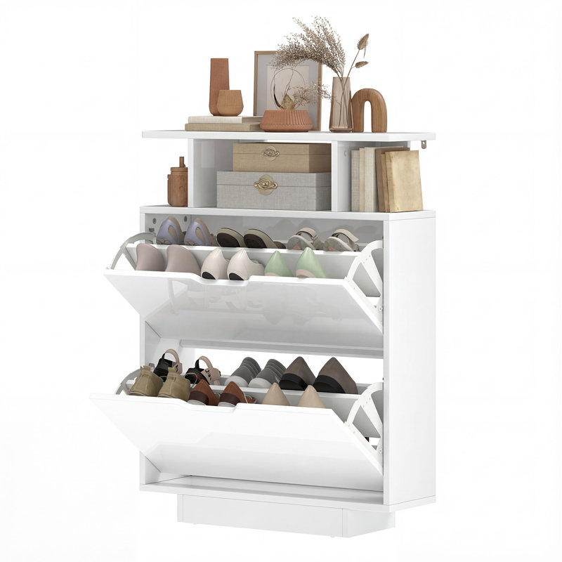 12 Pair Flip Down Shoe Storage, White