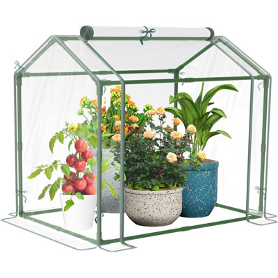 Mini Greenhouse Sturdy Portable Green House With PVC Cover And Roll-Up Zipper Door, 33.5”Lx23.2”Wx32.5”H Indoor Or Outdoor Transparent Greenhouse Tent For Plants, Seedlings, Herbs, Or Flowers