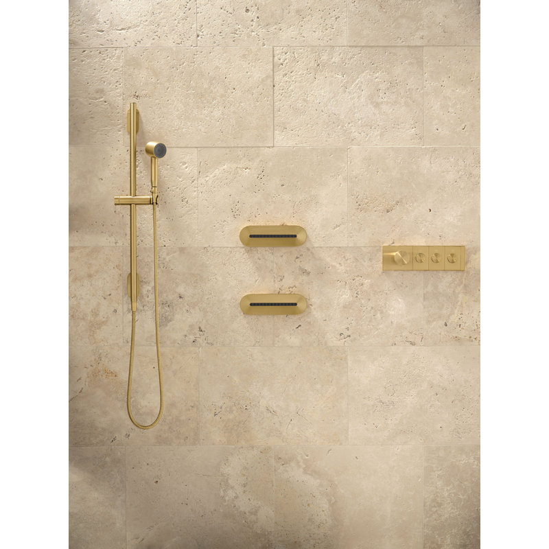 Anthem Three-Outlet Thermostatic Valve Control Panel With Recessed Push-Buttons, Vibrant French Gold
