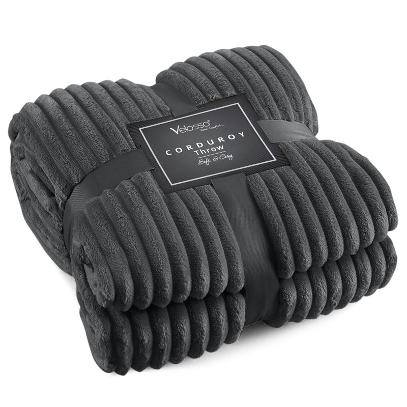 Thermal Supersoft Snug Cord Throw Blanket, Charcoal