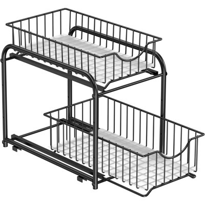 2-Tier Pull Out Cabinet Organizers, Under Sink Organizer, Bathroom Organizer And Storage, Sliding Basket Drawers, Stackable For Kitchen, Bathroom, Ink