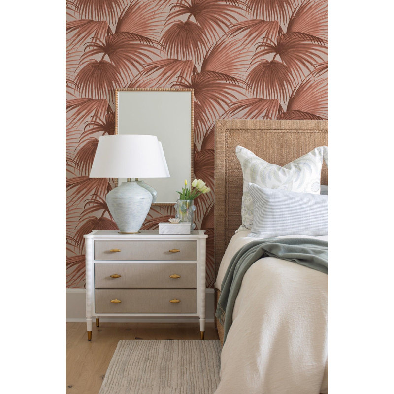 Pawley’s Island Palms Barely Wallpaper by Megan Molten, Red/Orange, Faux Grasscloth, Non-Pasted