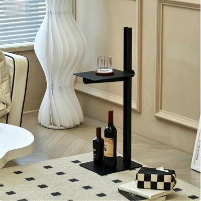 Table de bout relevable noire, table de bout moderne, tablette à deux étages à côté, matériau en acier inoxydable, durable.