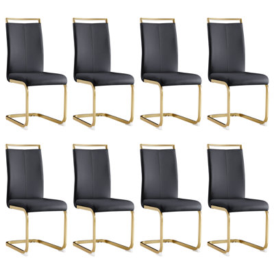 Chaises de salle à manger modernes à dossier haut en faux cuir avec base en métal (ensemble de 8)