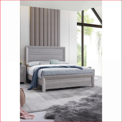 Full Size Solid Wooden Panel Bed Frame Gray Contemporary Style for Master/Guest Bedroom