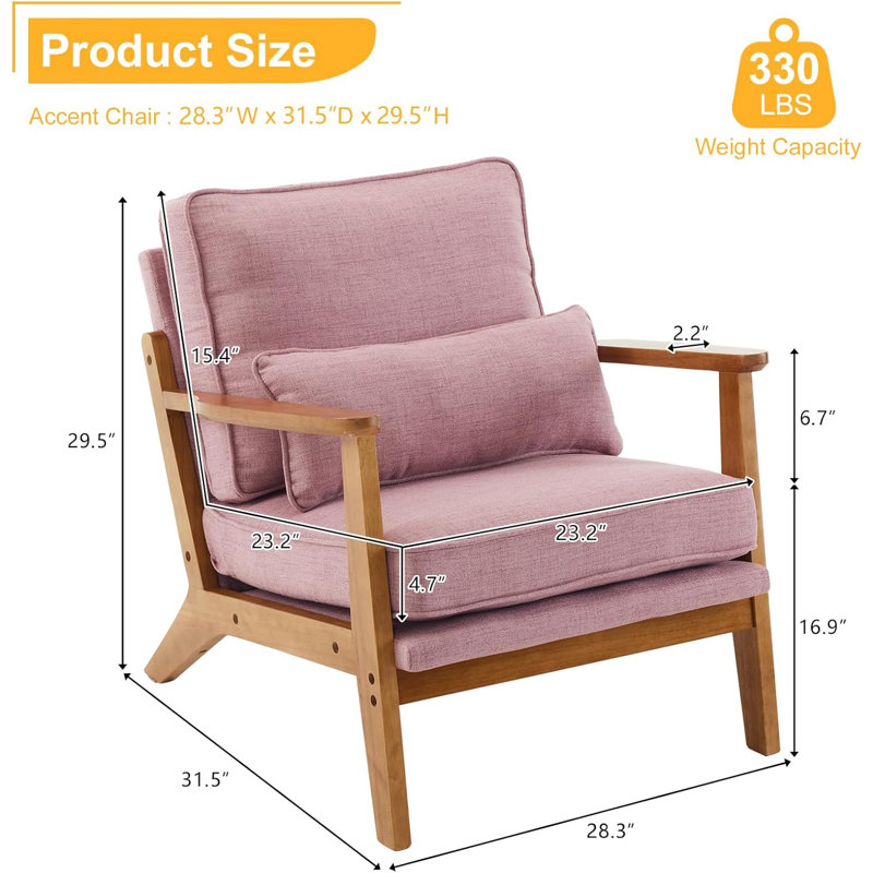 Fauteuil d'appoint Mid-Century avec accoudoirs lombaires Bruce, Lin rose