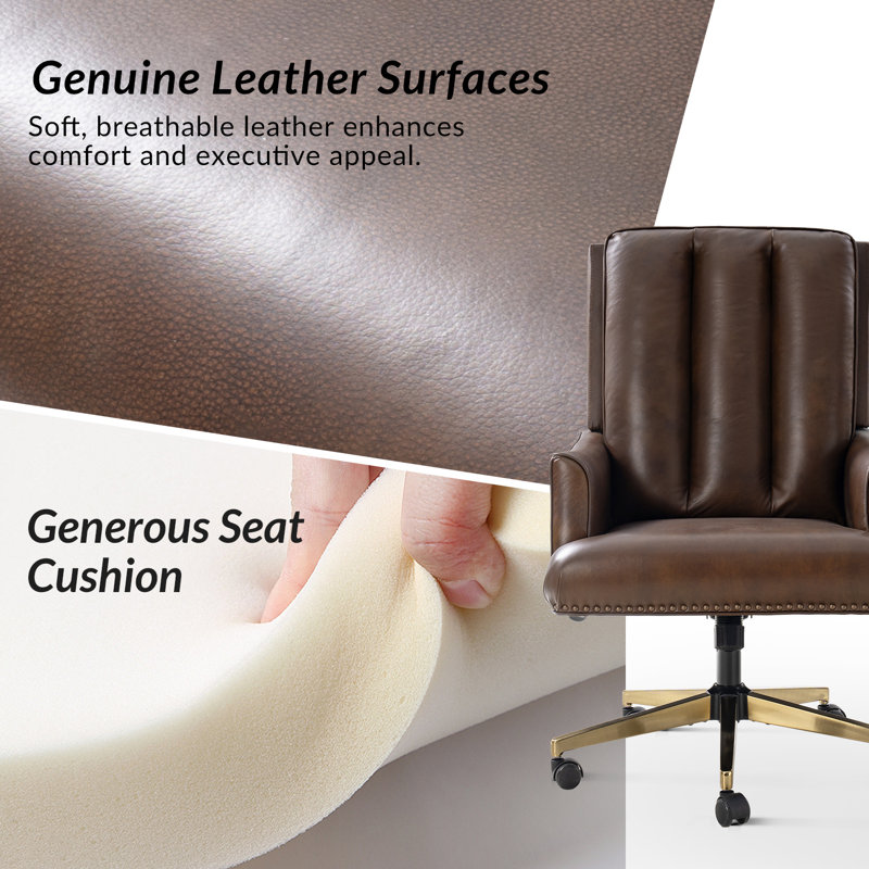 Mariana Transitional Genuine Leather Ergonomic High Back Executive Chair with Tilting and Nailhead Trim, Chocolate