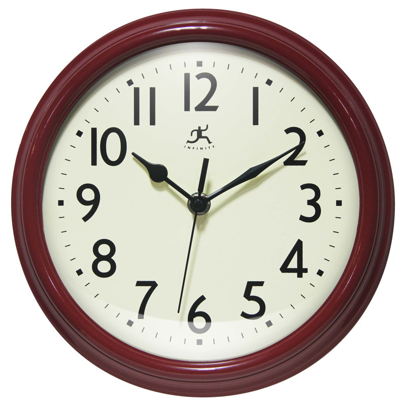 Horloge murale Mid-Century / Moderne ronde en plastique 9,5 pouces, Rouge
