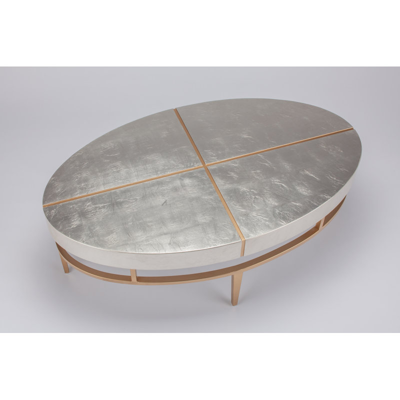 Oval Gold and Silver Metal Base Coffee Table