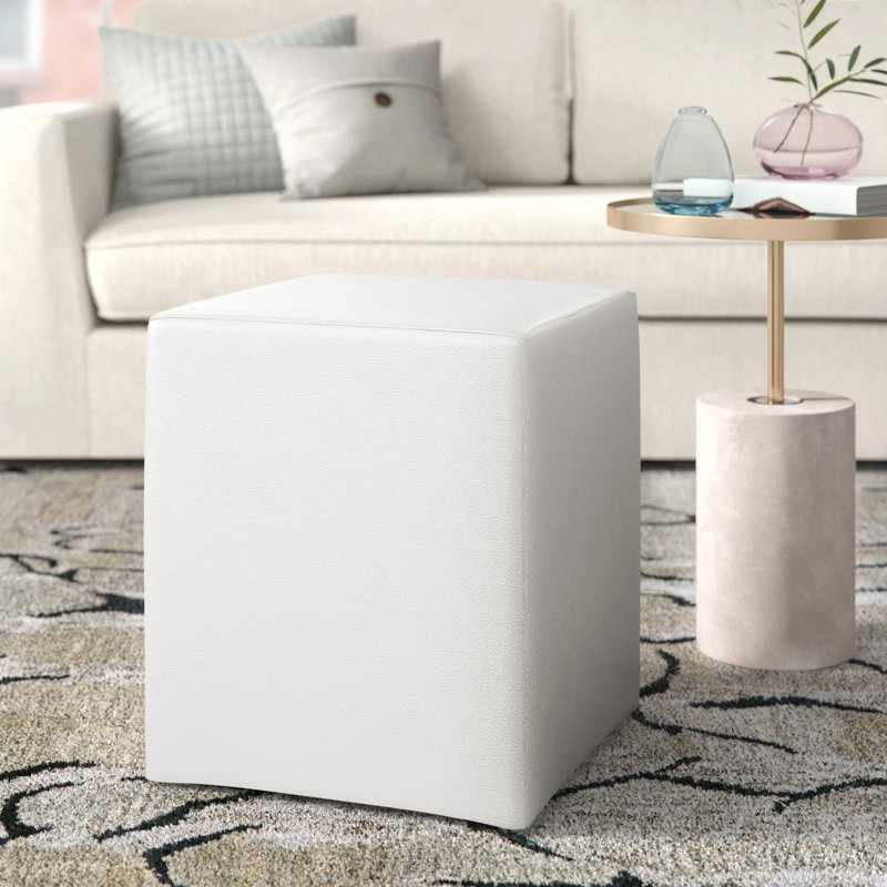 Baille Faux Leather Ottoman, White Faux Leather