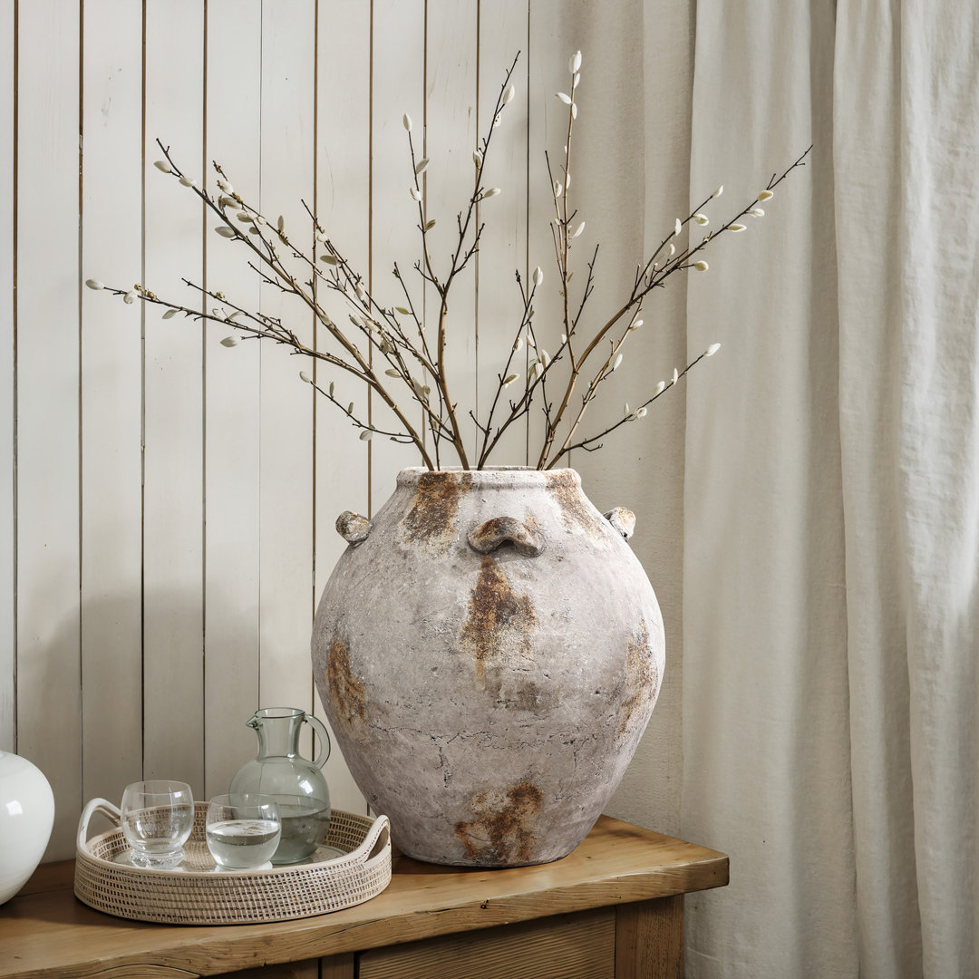 Mottled Brown and White Terracotta 12-Inch Tall Indoor and Outdoor Jug Vase with Handles LuxenHome