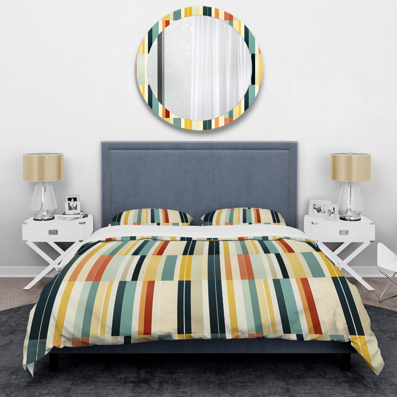 Sleek Midcentury Stripes I - Midcentury Duvet Cover Set, Housse de couette pour très grand lit et 2 très